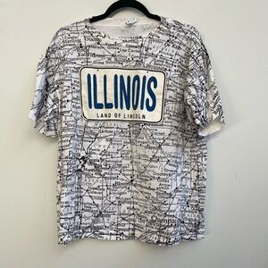Vintage Sun Sportswear Mens White Land of Lincoln Illinois Road Map Graphic Tee